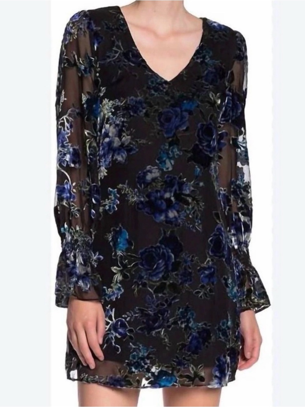 NWT Laundry By Shelli Segal Black Dress with Blue Floral Print - Picture 10 of 10